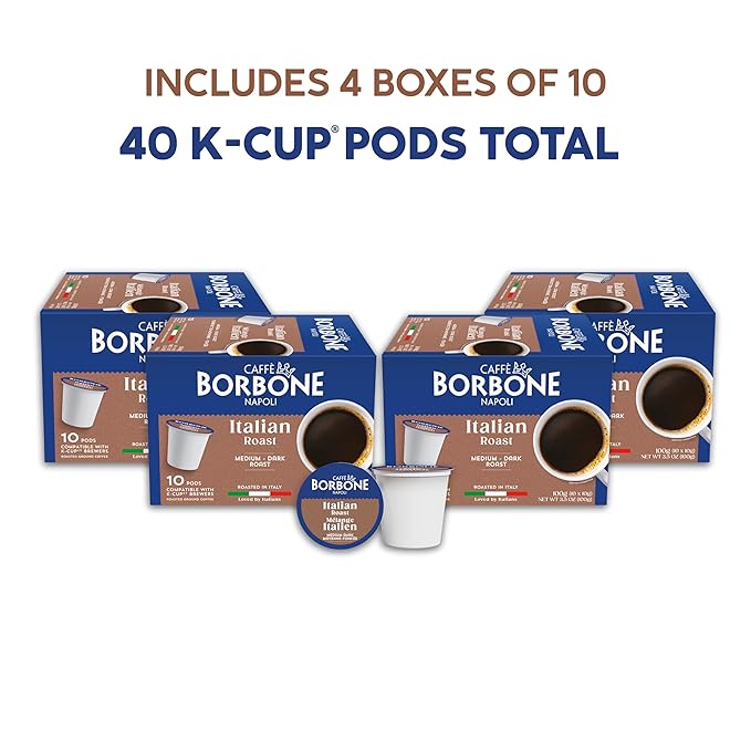 Caffè Borbone Italian Roast Coffee (40 Count) – Medium Dark Roast Arabica &amp Robusta Blend Roasted in Italy for a Bold Smooth Taste – Single Serve Coffee Pods Compatible with K-Cup Brewers