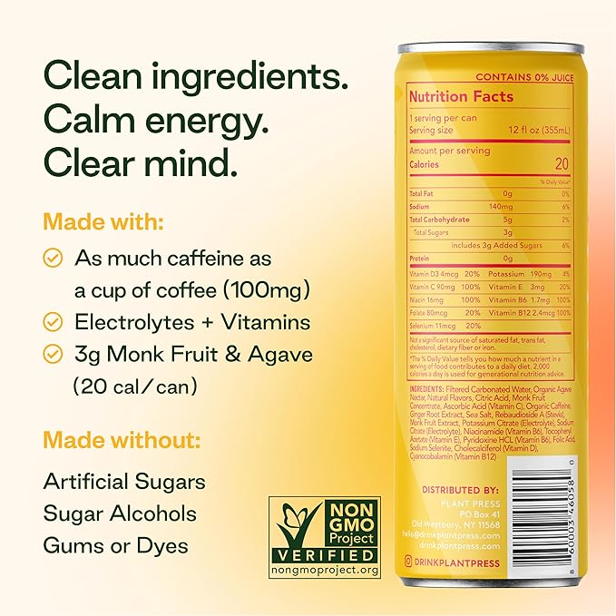 Plant Press Beverage Grapefruit Ginger 12 fl oz (Pack of 12)