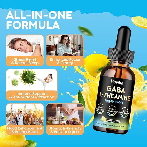 2 Pack GABA L-Theanine Drops - Liquid GABA Supplement with L-Theanine Ashwagandha Magnesium Glycinate Vitamin C B6 - Support Sleep Relaxation Calm Mood &amp Focus - Lemon Flavor