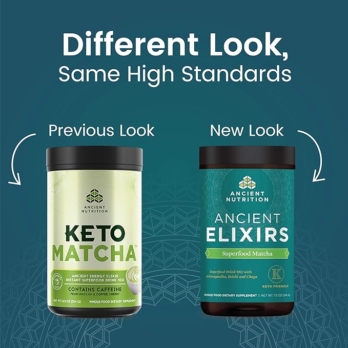 Matcha Green Tea Powder with Ashwagandha by Ancient Nutrition Ancient Elixirs Superfood Matcha Energy Powder with MCTs Promotes Healthy Energy Levels Paleo and Keto Friendly 20 Servings