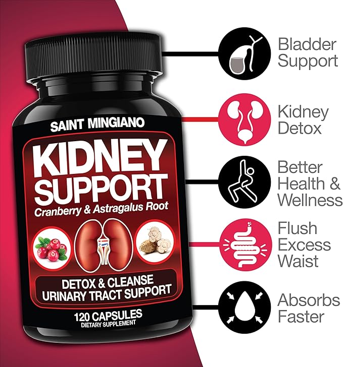 Kidney Support Cleanse Detox &amp Repair -120 Capsules - Cranberry &amp Astragalus Root Pills for Women and Men | High Strength Stone Remover Supporting Urinary Tract &amp Bladder Health
