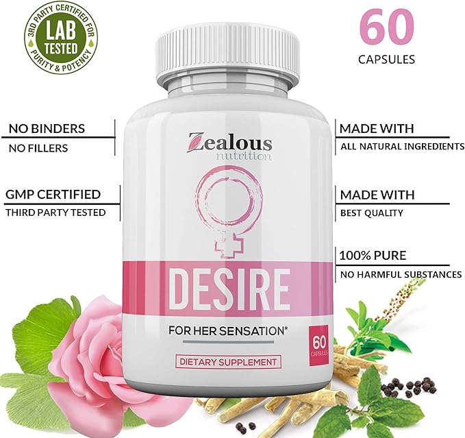Desire Female Drive Enhancement Pills for Women – Libido Support Supplement – Passion Excitement &amp Sensitivity Support - Energy &amp Vitality Formula - Daily Female Wellness Capsules (1 Pack)