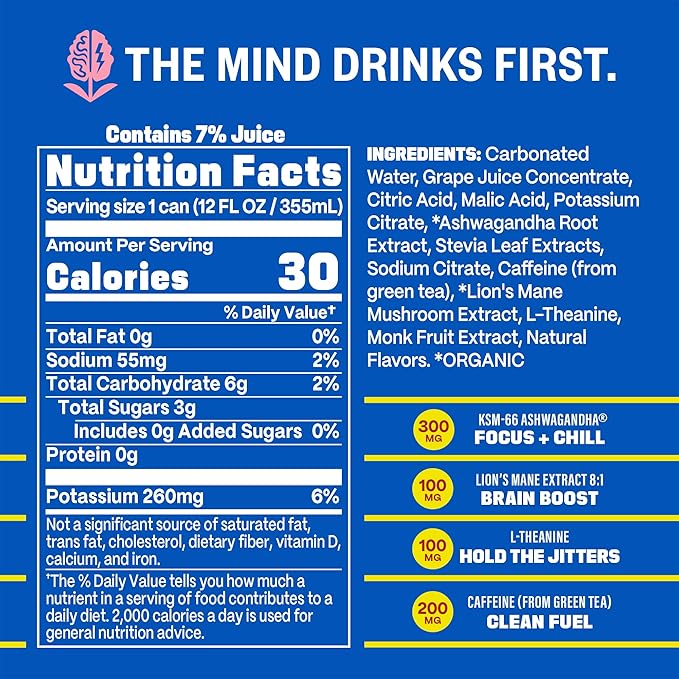 GYM WEED Athletic Focus Drink with KSM-66 Ashwagandha Lion's Mane Mushroom L-Theanine 200mg Green Tea Caffeine with Natural Sweeteners Variety Pack of flavors 12 Pack