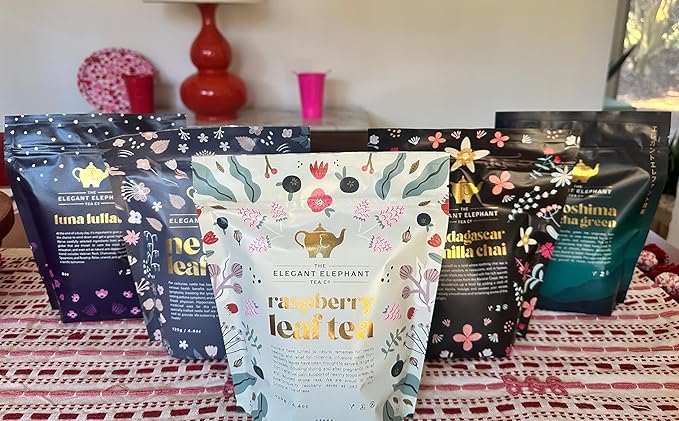 Raspberry Leaf Tea Loose Leaf Herbal Tea – Supports Pregnancy &amp Labor Prep Natural Menstrual Pain Relief – Women's Health – 4.4 oz Resealable Bag (Makes 50 Cups) – The Elegant Elephant