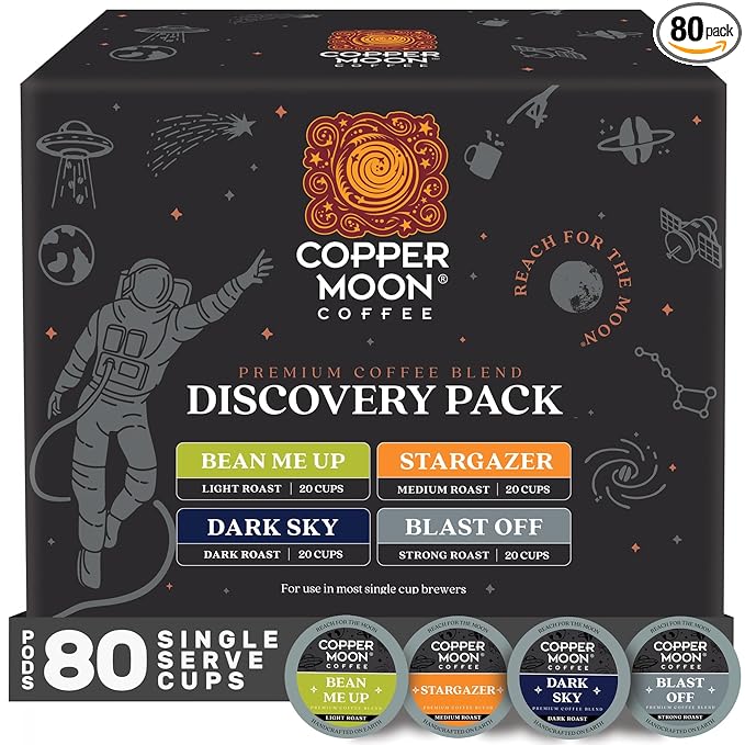 Copper Moon Single Serve Coffee Pods for Keurig K-Cup Brewers Light Medium &amp Dark Roast Discovery Variety Pack 80 Count