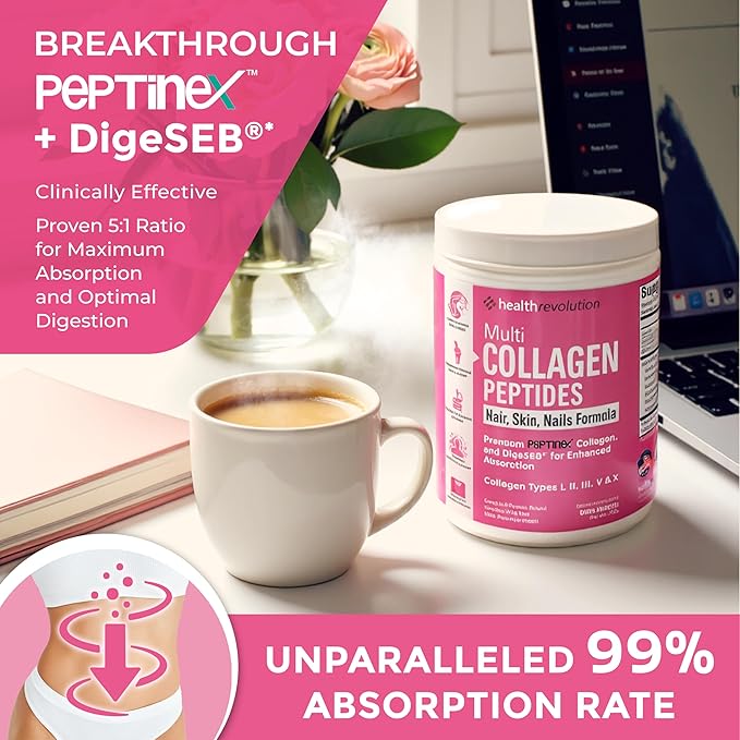 Multi Collagen Peptides Powder – Types I II III V X Hydrolyzed Collagen for Women 99% Absorption Skin Hair Nails Joints Triple Refined - No Clumping Non-GMO Gluten Free Grass Fed Unflavored
