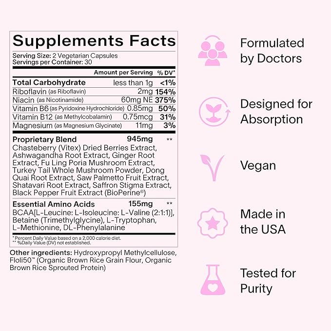Ladywell Daily Hormone Balance Capsules | Natural Cycle Support for Women | Supports Mood Bloating Cramps Skin Health &amp Cravings | with Chasteberry B Vitamins Ashwagandha Saffron &amp More