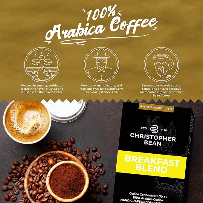 Christopher Bean Coffee - 396 servings 30 to 1 Blend Bag in Box Liquid Instant Coffee or Cold Brew Coffee Concentrate - Hot or Iced Coffee - Breakfast Blend