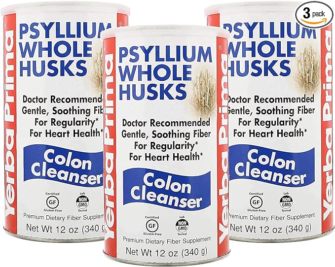 Yerba Prima Psyllium Husk 12 Ounce (Pack of 3) - Whole Husk Fiber Supplement for Regularity Colon Cleansing Natural Support for Gut Health Non GMO Gluten Free Vegan No Sweeteners