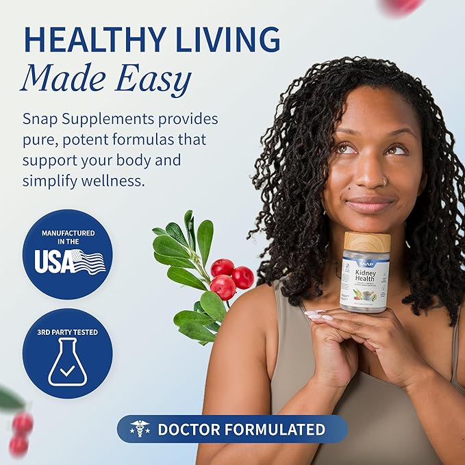 Snap Supplements Kidney Health Support Supplement - Kidney and Urinary Tract Health Support for Women and Men 60 Vegetarian Capsules (30 Servings 1 Month Supply)