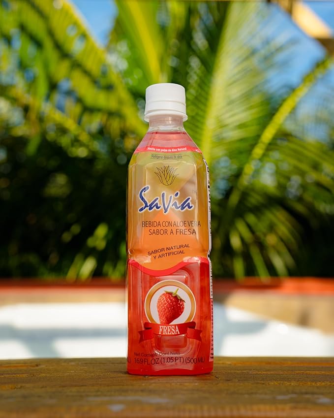 Savia - Strawberry Aloe Vera Drink Quality Aloe-Based Beverage Made with Real Aloe Pulp &amp Natural Delicious &amp Refreshing Vegetarian Gluten-Free Fat-Free (16.9oz 12-Pack)