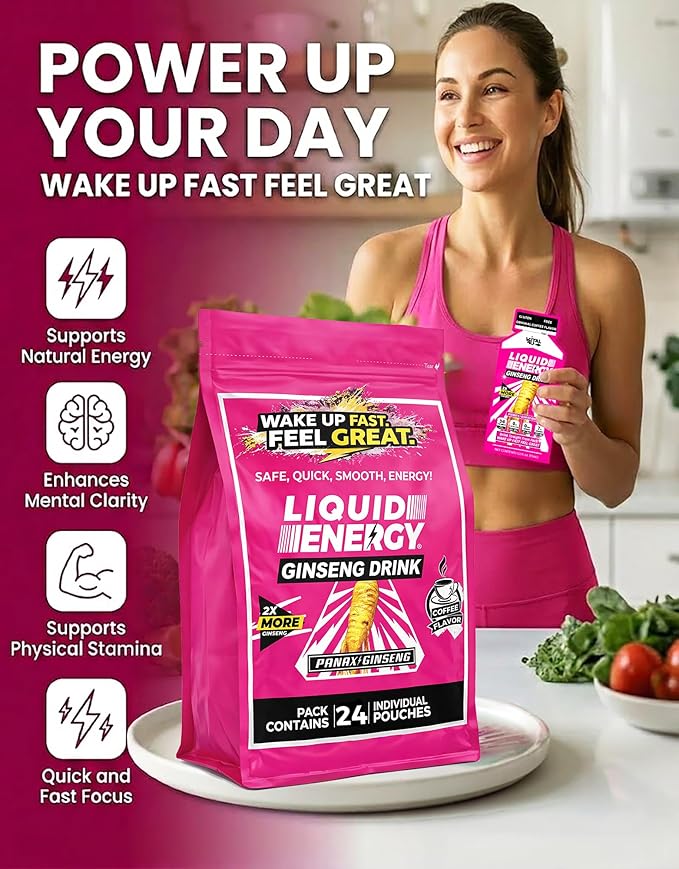 Vital 4U Liquid Energy Shot - Ginseng B Vitamins Naturally Sweetened Coffee Flavor 24 ct