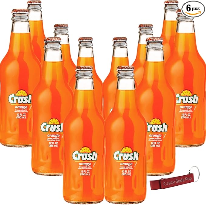 Crush Orange Soda | One of Crush’s Popular Soda Flavors | Real Cane Sugar | Caffeine Free | 12 oz Glass Bottles with Crazy Soda Pop Bottle Opener (12 Pack)