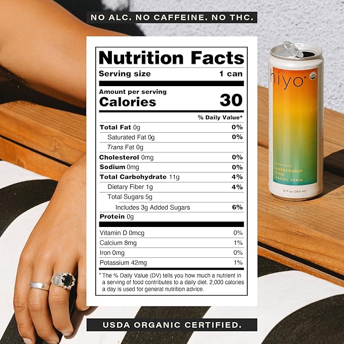 Hiyo Organic Social Tonic - Watermelon Lime 12 Pack - N.A. Functional Seltzer Sparkling Water Crafted with Organic Adaptogens Nootropics &amp Botanicals