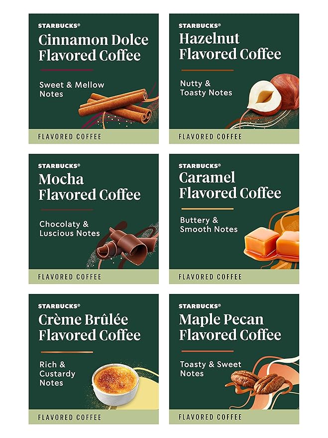 Starbucks Coffee K-Cup Variety Pack 1 Cinnamon Dolce 1 Hazelnut 1 Mocha 1 Cr�me Brulee 1 Maple Pecan 1 Caramel 10 CT K-Cups 1 CT