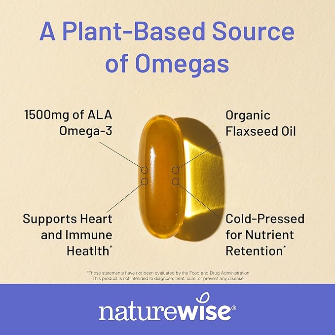 NatureWise Flaxseed Oil 3000 mg Fish Free Omega 3 with 1500 mg ALA Dietary Supplement for Immune Health Support - Organic Cold Pressed Non-GMO - 120 Softgels[40-Day Supply]