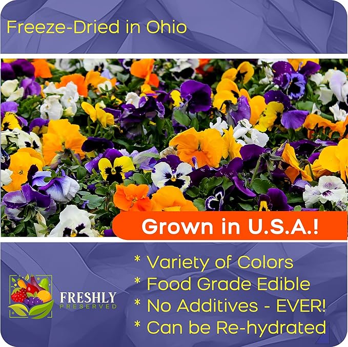 Freshly Preserved Pansy Freeze-Dried Edible Flowers - Dried Edible Flowers for Cakes Decoration Drink Garnish Cocktails Resin Art &amp DIY Crafts - USA-Grown Whole Bloom - Set of 20-0.2 Oz
