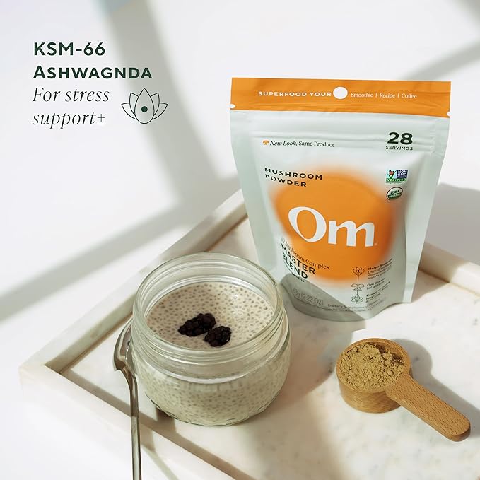 OM Mushrooms Master Blend Mushroom Powder – Organic Mushroom Supplement with 10 Mushrooms and Ashwagandha - Support Immunity Gut Health &amp Stress Relief 6.34 oz (80 Servings)