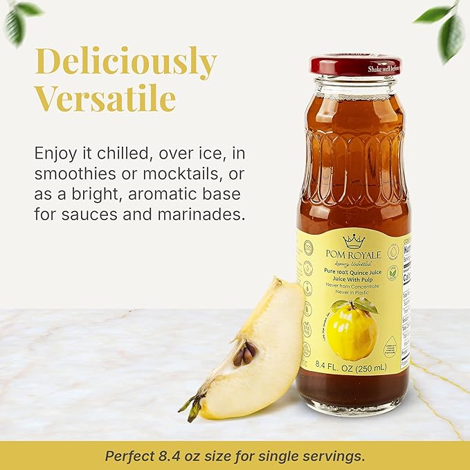 Pure Quince Juice 8.4oz Glass Bottle (Pack of 12) Cold Pressed Juice Not from Concentrate Non-GMO No Sugar Added Gluten Free Kosher Certified Preservative Free
