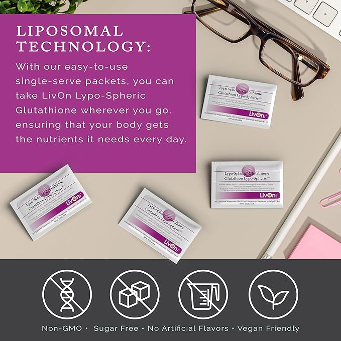 Lypo–Spheric Glutathione - 2 Cartons (60 Packets) – 450 mg Glutathione Per Packet – Liposome Encapsulated for Improved Absorption– Professionally Formulated 100% Non–GMO