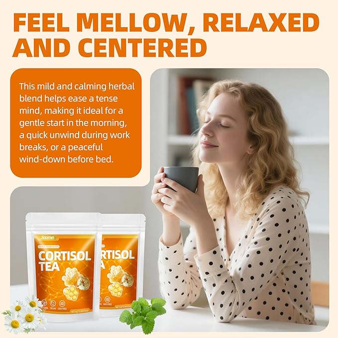 JIAOMING 2 Packs Natural Cortisol Reducing Tea Healthy Cortisol Levels &amp Mental Clarity Loose Leaf Detox Drink Teabags with Ashwagandha for Men and Women Sleep Time Relaxation Mood Swing Reduce