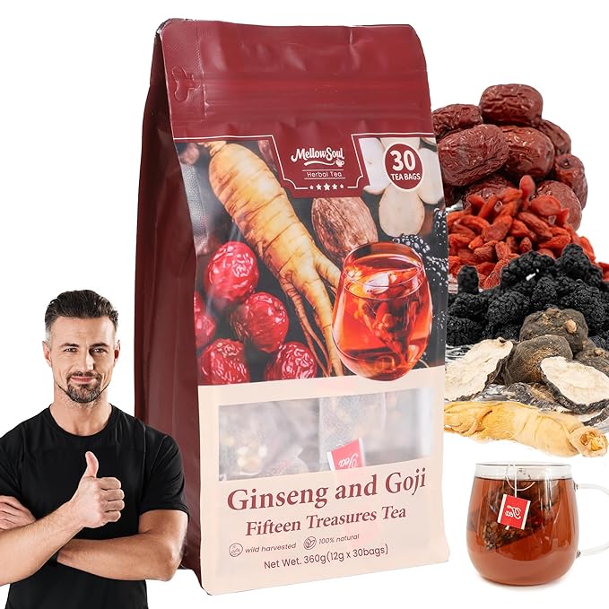 Kidney Tea Formula Ginseng Fifteen Treasure Tea - Natural Traditional Chinese Herbal TeaDetox &amp Cleanse Liver Support &amp Energy Boost Tea Bags For Men WomenFifteen precious Chinese herbal fo