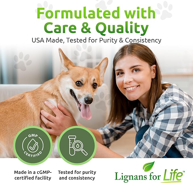 Lignans For Life Flaxseed Lignans for Dogs + SDG - Omega 3 Fatty Acids High Fiber Antioxidants - Helps Improve Shiny Coat Digestive &amp Heart Health Flax Seed for Dogs 90 Flaxseed Capsules 2 Pac