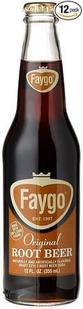 Faygo ROOT BEER 12-Ounce Longneck Glass Bottles with Organic Paint (Pack of 12)