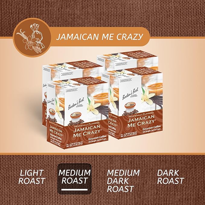 Boston’s Best - Jamaican Me Crazy Flavored Delicious Gourmet Coffee Compatible with Keurig Coffee Maker 24 Count (Pack of 4)