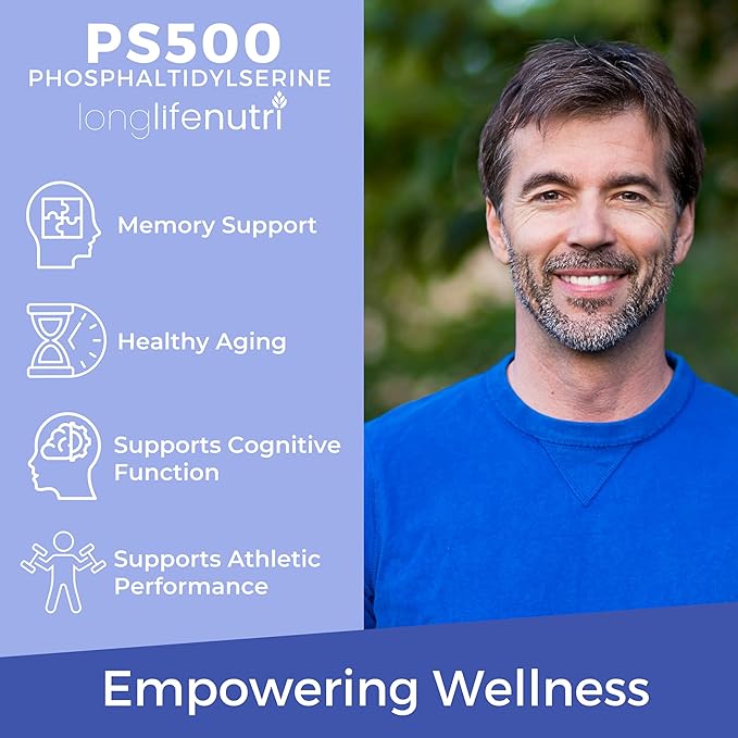Phosphatidylserine Pure 500mg – 180 Vegetarian Pills 3-Month Supply Supplement for Strengthening Memory Focus &amp Cognitive Function Made in USA Lab Tested Soy Free Non GMO