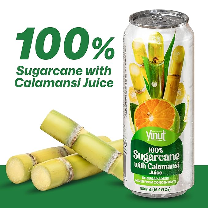 VINUT 100% Sugarcane with Calamansi Juice No Added Sugar Not From Concentrate 16.9 fl oz (500 mL) Can Pack of 6