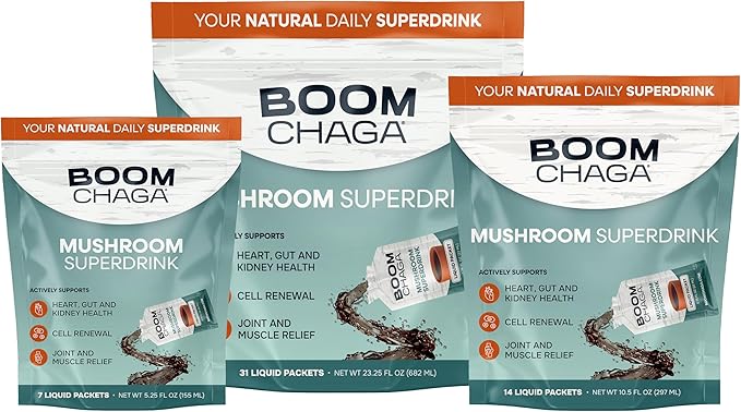 Mushroom Superdrink | Chaga Mushroom Extract Liquid Concentrate with Antioxidants for Immunity Boost Beta-Glucans for Heart Health Oxalate-Free 31 Single-Serving Packets