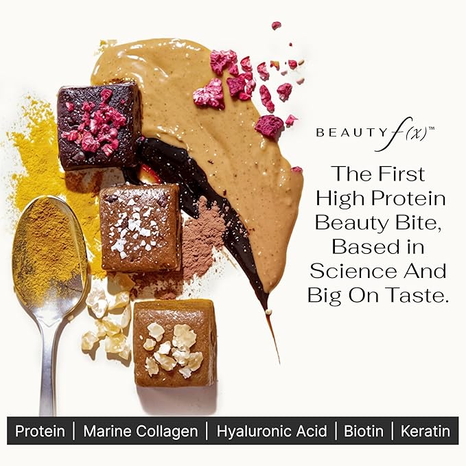 Beauty f(x) Protein Beauty Bites - Collagen Bars – Salted Peanut Butter &amp Chocolate Chip Collagen Protein Bars for Women – 10g Protein 120 Calories No Added Sugar – Supports Skin Hair and Nail