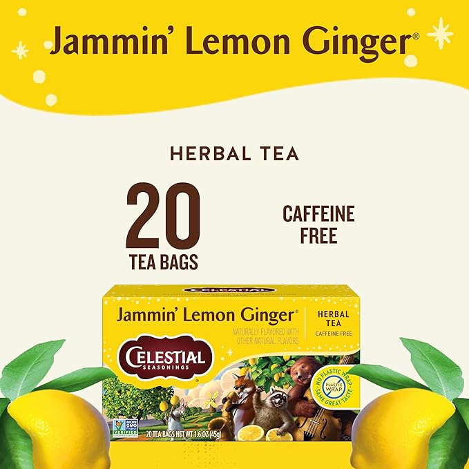 Celestial Seasonings Jammin' Lemon Ginger Herbal Tea Caffeine Free 20 Tea Bags Box (Pack of 6)