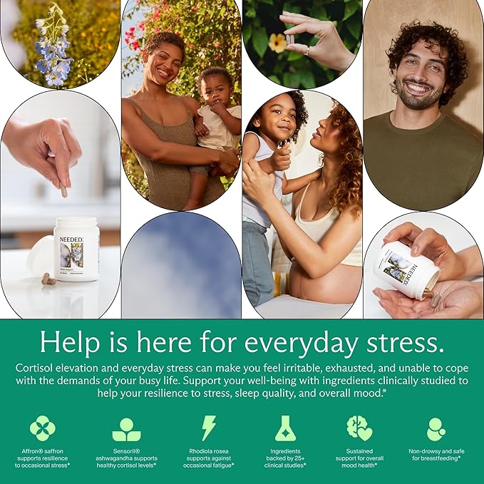 Needed. Stress Support - Herbal Blend Supporting Mood Energy and Hormone Balance for Women - Herbal Supplement of Shatavari Ashwagandha Rhodiola - Non-GMO - 30 Day Supply - 120 Capsules