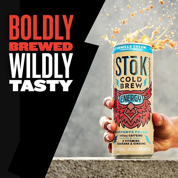 SToK Cold Brew Energy Vanilla Cream Energy Coffee Beverage with 195mg Caffeine to Help Support Focus Canned Coffee with B-Vitamins Guarana and Ginseng11 fl oz 12pk