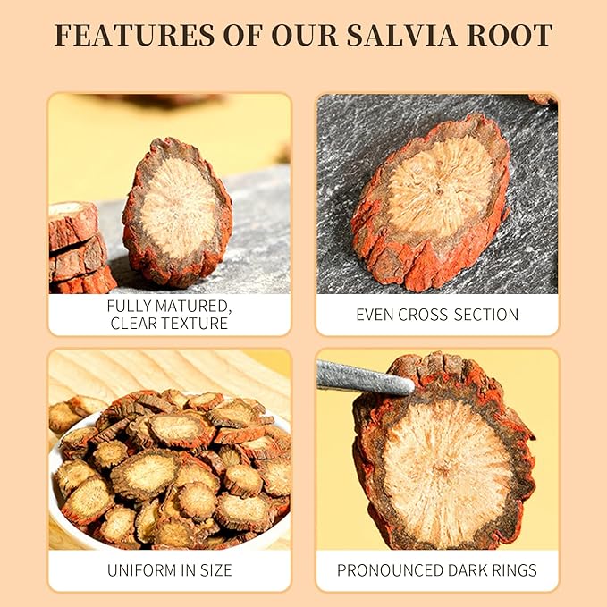 Hee Creek Salvia Root Slices 300g/10.58 Dried Dan Shen Herb Tea Cut Natural Chinese Herbal Tea No Additives Non-Sulfur Fumigation Premium Hand Selected 丹参 丹参片