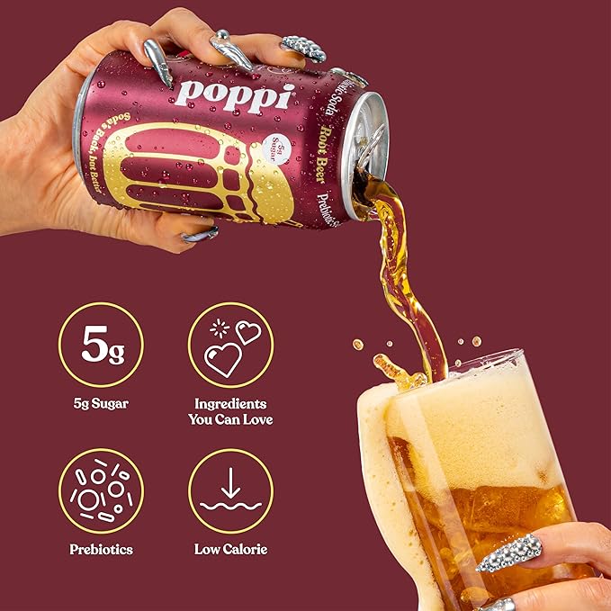 Poppi Sparkling Prebiotic Soda Beverage with Apple Cider Vinegar Seltzer Water and Fruit Juice Root Beer Flavor 12 Fl Oz Pack of 12 Packaging May Vary
