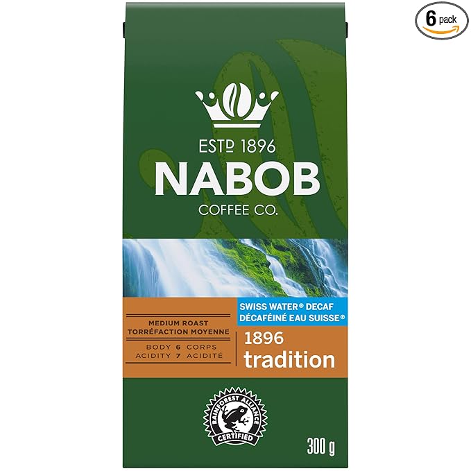 Nabob 1896 Tradition Ground Decaffeinated Coffee 300g/10.6 oz. (Pack of 6) {Imported from Canada}