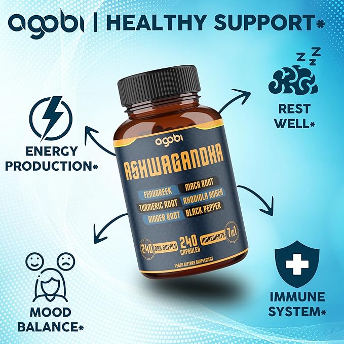240 Capsules - 8 Month Supply - 7in1 with Fenugreek Maca Turmeric Rhodiola Ginger and Black Pepper - Mood Strength Spirit and Energy Support Supplement