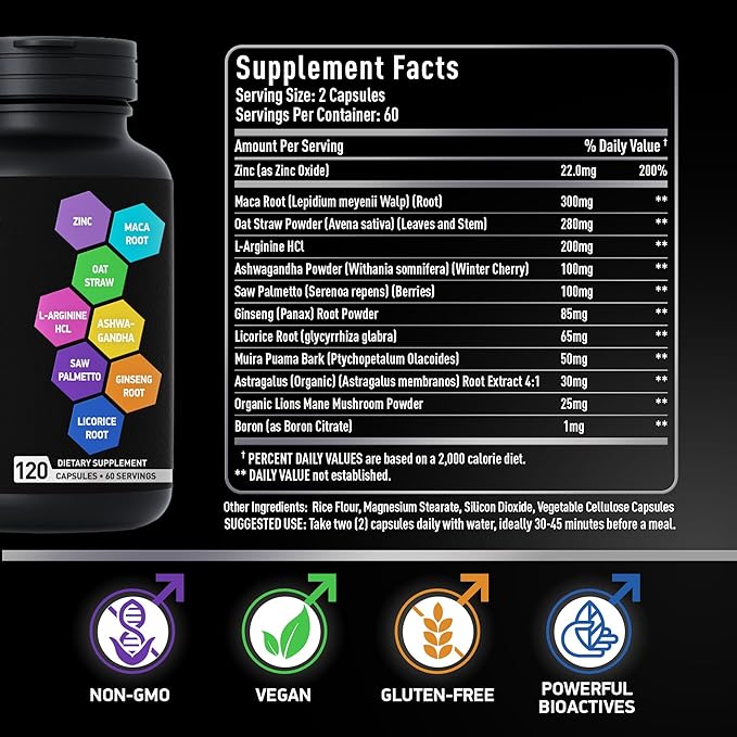Fertility Supplements for Men - Zinc Maca Ashwagandha L-Arginine - Male Vitality Conception for Him - Count and Motility Pregnancy Aid - Vitamins and Male Fertility Support Supplement - 120 Pills