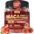 Maca Root Filled Gummies 2000mg for Women Men | Sugar Free | Organic Black Red Yellow Maca Root Supplement Gummy Chews with Ashwagandha Ginseng &amp Zinc | Vegan Non-GMO Grapefruit Flavor 60 Cou