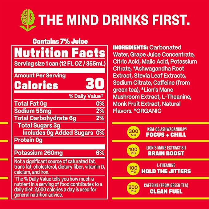 GYM WEED Athletic Focus Drink with KSM-66 Ashwagandha Lion's Mane Mushroom L-Theanine 200mg Green Tea Caffeine with Natural Sweeteners Watermelon Flavor 12 Pack