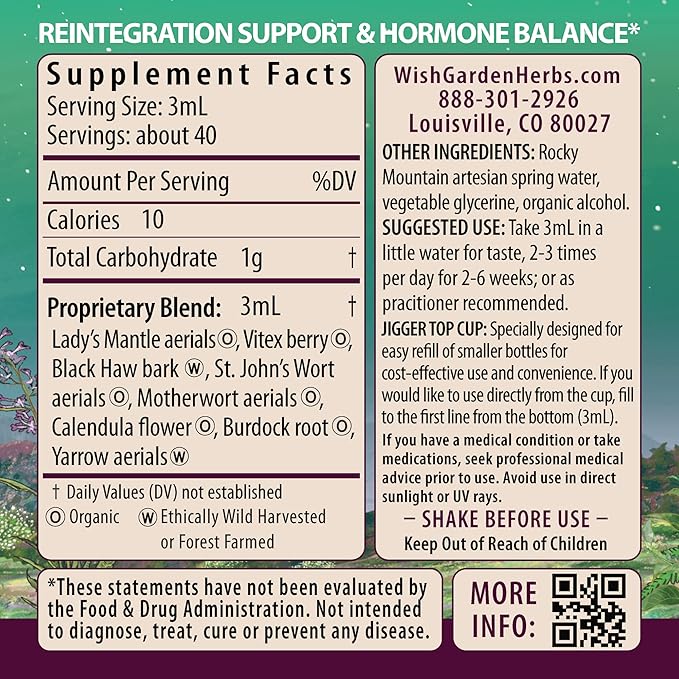 WishGarden Herbs ReBalance After Birth Hormonal - Plant-Based Herbal Supplement with Vitex Berry &amp Motherwort Supports Healthy Postpartum Hormone Levels and Postnatal Hormone Balance 4oz