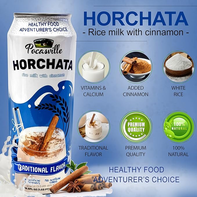 Pocasville Fruit Juices Squeezed not form Concentrate 16.5 Fluid Ounce Can (Horchata 12)