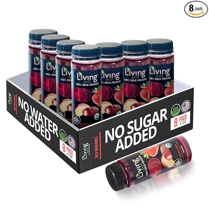 O2 Living Juice Cold Pressed Drink - Red Radiance Organic Juice Pack - No Added Sugar or Water Naturally Sweetened from Fruits Rich in Nutrients &amp Vitamins - Refreshing &amp Non-GMO - 4 fl oz