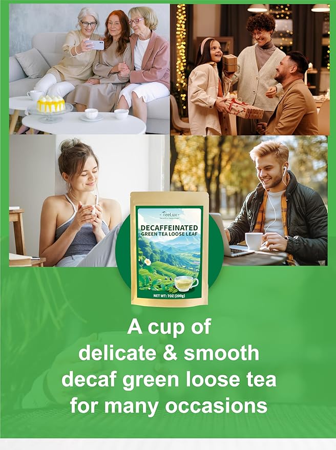 TeeLux Decaf Green Tea CO2 Decaffeinated Green Tea Loose leaf Delicate &amp Smooth Flavor 7oz