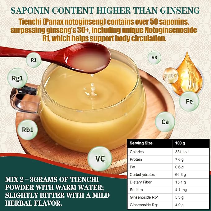100% Pure Tienchi Powder 300g/10.58oz Sanqi Notoginseng Root Powder Chinese Herbs 200 Mesh Ultra-fine for Tea &amp Soup No Additives Vegan Caffeine Free 田七粉 三七粉 田七人参粉