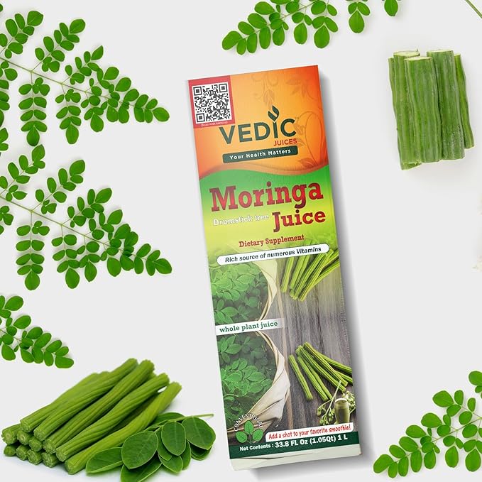 Vedic Moringa Juice Energy Plus - Multivitamin and Antioxidant Drink - Natural Leaf Plant Protein - 33.8oz Ideal for Daily Use