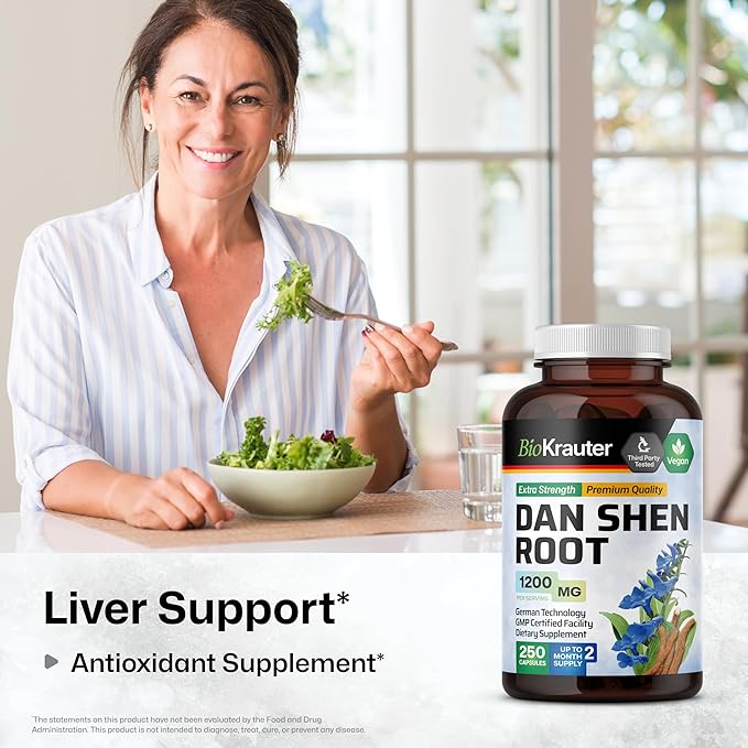 BIO KRAUTER® Dan Shen Red Sage for Circulatory Support - Pure Vegan Dan Shen Supplement (Salvia Miltiorrhiza) 1200 mg per Serving - Antioxidant Herbal Supplement 250 Сapsules 50-Day Supply Non-GMO